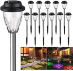 12 Pack Solar Lights Outdoor, BUCASA Stainless Steel Solar Pathway Lights Outdoor Waterproof, 2 Lighting Modes Solar Garden Lights Outdoor Landscape Lighting for Patio Yard Path Lawn Pathway Walkway