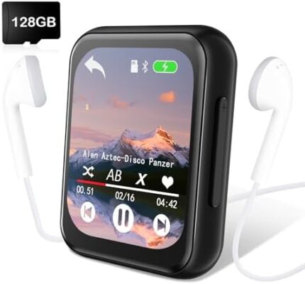 128GB MP3 Player with Bluetooth 5.3, Portable Digital Lossless Music Player with Built-in Speaker, 2.0 in Full Touch Screen, HiFi Sound, FM Radio, Voice Recorder, Earphones Included