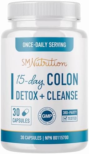 15 Day Colon Cleanse & Detox for Constipation Relief for Adults, Stool Softener & Gut Health Support | Colon Detox Cleanse With Probiotics for Women & Men | Gluten-Free | By SM Nutrition | 30 Capsules