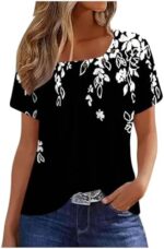 Womens Tops 2024 Summer Short Sleeve T Shirts Dressy Casual Button Decor Tops Trendy Floral Graphic Blouse Cute Boho Tees