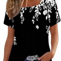 Womens Tops 2024 Summer Short Sleeve T Shirts Dressy Casual Button Decor Tops Trendy Floral Graphic Blouse Cute Boho Tees