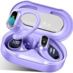 Wireless Earbuds, 2024 Bluetooth 5.3 Headphones Sport, Bluetooth Earbuds with ENC Noise Canceling Mic, 50H Stereo Wireless Headphones IP7 Waterproof Buds with Earhooks for Running/Workout Light Purple