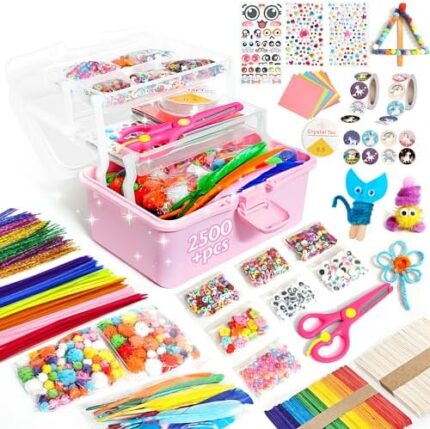 2500Pcs+ Kids Craft Kits - All-in-one D.I.Y. Arts and Crafts Supplies Set for Toddlers Ages 4-9 - Crafting School Nursery Homeschool Supply Set Kids Toys for Kids Girls Mother's Day Cards Gifts