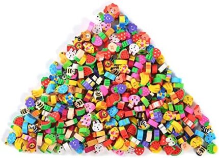 300 Pieces Mini Erasers for Kids, Bulk Small Animal Fruit Pencil Erasers Assortment for Home Rewards, School Supplies and Gift Filling