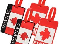 4 Pack Luggage Tags, Canadian Flag Silicone Luggage Tags for Suitcases, includes Name Cards with Partial Privacy Cover & Silicone Ring for Secure Fastening (Red)