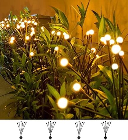 4Count Solar Lights Outdoor Waterproof IPX5, Solar Garden Lights, Wind Swaying Lights,Firefly Lights Outdoor Solar, Christmas Lights Outdoor, For Yard Lawn Pathway Decoration Lighting, 6LED WarmYellow