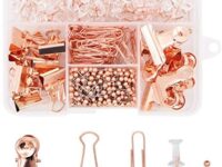 500PCS Office Stationery Set,Rose Gold Paper Clips Binder Clips Push Pins Round Head Pins 5 in 1 Box for Home School Office Supplies