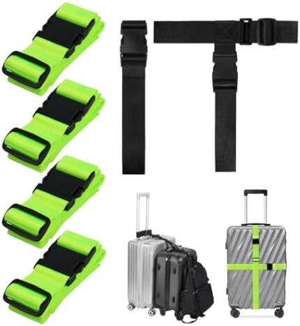 6 Pack Luggage Straps, 4 Pack Suitcase Luggage Belts and 2 Pack Add a Bag Luggage Suitcase Straps, Travel Straps with Strong Buckle, Luggage Connector Straps for Travel(Green)