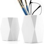 AIEX 2pcs Silicone Pencil Holder Washable&Non-Slip Stationery Cup Geometric Desk Cup for Desk Organizing, Stationery Storage, Office Supplies (White)