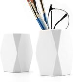 AIEX 2pcs Silicone Pencil Holder Washable&Non-Slip Stationery Cup Geometric Desk Cup for Desk Organizing, Stationery Storage, Office Supplies (White)