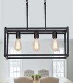 AMZASA 3-Light Black Linear Chandelier Modern Rectangle Farmhouse Dining Room Light Fixture for Kitchen Island Bar UL Listed