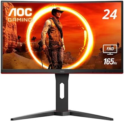 AOC C24G1A 24" Curved Frameless Gaming Monitor, FHD 1920x1080, 1500R, VA, 1ms MPRT, 165Hz (144Hz Supported), FreeSync Premium, Height Adjustable Black