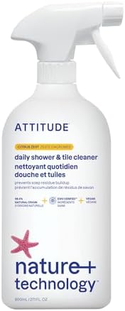 ATTITUDE Daily Shower and Tile Cleaner, EWG Verified, Plant- and Mineral-Based Ingredients, Vegan Household Cleaning Products, Citrus Zest, 800 mL