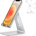 Adjustable Cell Phone Stand, OMOTON C2 Aluminum Desktop Phone Holder Dock Compatible with iPhone 13 Pro Max/ 13 Pro/ 13/13 Mini and Other Smart Phones, Silver