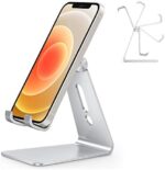 Adjustable Cell Phone Stand, OMOTON C2 Aluminum Desktop Phone Holder Dock Compatible with iPhone 13 Pro Max/ 13 Pro/ 13/13 Mini and Other Smart Phones, Silver