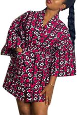 African Print Cardigan Blouse for Women Ankara Dashiki Plus Size Tops Ethic Boho Belted Tshirt Tops