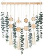 Alynsehom Artificial Eucalyptus Wall Hanging Decor Greenery Boho Chic Home Decorations Farmhouse Rustic Plants with Wooden Stick for Bedroom Living Room Apartment Ornament Gift (Green-3)