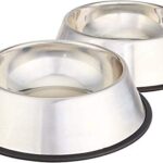 Amazon Basics Stainless Steel Pet Dog Water And Food Bowl - Set of 2, 11 x 3 Inches