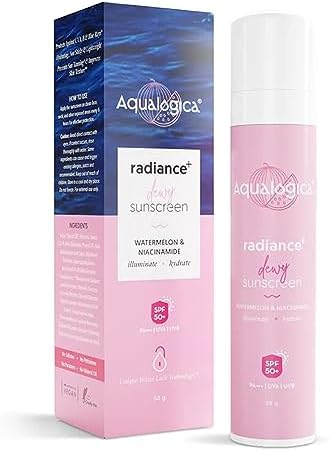 Aqualogica Radiance+ Dewy Sunscreen SPF 50 PA+++ 50g - With Watermelon & Niacinamide for Radiant Skin - Deep Moisturization, Protects from UVA/B for Men & Women