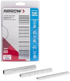 Arrow 50MP Heavy Duty T50 Staples Multipack for Staple Guns and Staplers, Use for Upholstery, Crafts, General Repairs, Includes 1/4-Inch, 3/8-Inch and 1/2-Inch Sizes, 1875-Pack