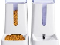 Automatic Pet Feeder Small&Medium Pets Automatic Food Feeder and Waterer Set 3.8L, Travel Supply Feeder and Water Dispenser for Dogs Cats Pets (White)