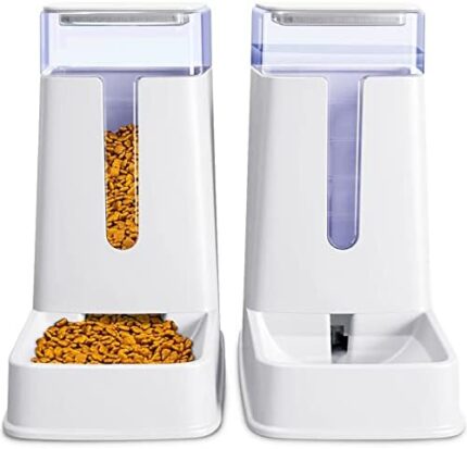 Automatic Pet Feeder Small&Medium Pets Automatic Food Feeder and Waterer Set 3.8L, Travel Supply Feeder and Water Dispenser for Dogs Cats Pets (White)