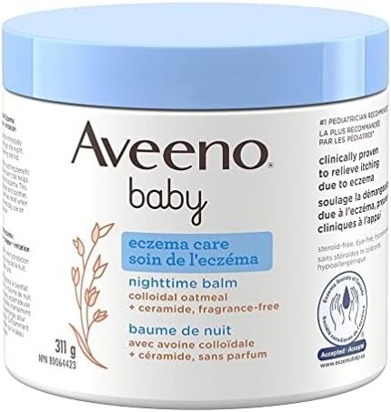 Aveeno Baby Eczema Care Nighttime Moisturizing Balm with Colloidal Oatmeal & Ceramide, Soothes & Relieves Dry, Itchy Skin from Eczema, Hypoallergenic, Fragrance- & Steroid-Free, 311 g