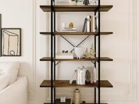 Azheruol 5 Tiers Bookshelf Organizer Industrial Shelf,Modern Open Display Storage Bookcase,Rustic Brown and Metal Bookshelf Standing Storage Shelf Tall Shelving Units for Home Office Study