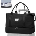 BJLFS Weekender Bag for Women Travel Duffel Bag with Shoes Compartment Lightweight Carry on Luggage Bag for Airplanes Overnight Duffle Bag Waterproof Beach Bag Sports Gym Tote A1-Black