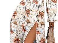 BLENCOT Women's Floral Print Puff Long Sleeve Maxi Dress Sexy Square Neck Tie Front Ruffle Hem Split A-line Beach Dresses