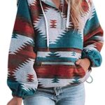 BZSFW Women Aztec Print Pattern Western Ethnic Half Zip Long Sleeve Pullover Hoodie Sweatshirt