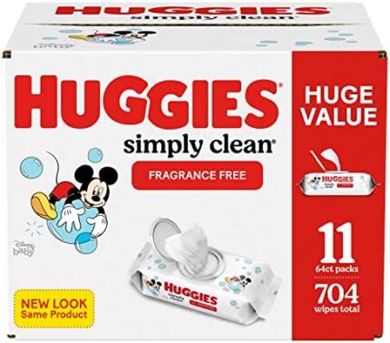 Baby Wipes, Huggies Simply Clean, UNSCENTED, Hypoallergenic, 11 Flip Top Packs, 704 count (Packaging may vary)