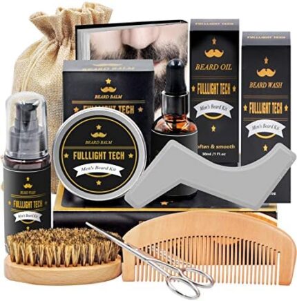 Beard Kit for Men Grooming & Care W/Beard Wash/Shampoo,Beard Shaping Tool,Beard Oil,Beard Balm Leave-in Conditioner,Beard Comb,Beard Brush Scissor,Valentines Day Gifts for Him/Boyfriend/Husband