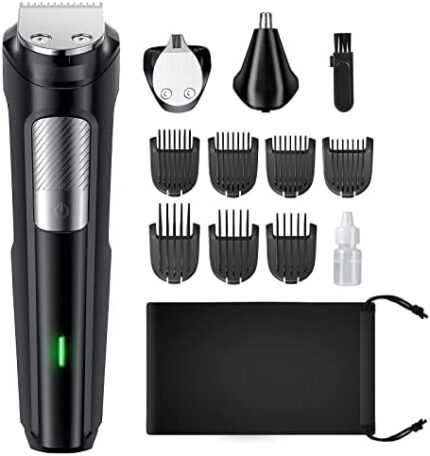 Beard Trimmer Hair Clipper for Men, All-in-One Men’s Grooming Kit with Cordless Rechargeable Hair Trimmer Nose Trimmer Electric Shaver, Stainless Steel Blades for Painless Facial & Body Hair Removal