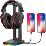 Blade Hawks RGB Headphone Stand, Gaming Headphone Stand with 2 USB Charging Ports, 3.5mm Aux Port,Headphone Holder for Gamers Gaming PC Accessories Desk