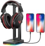 Blade Hawks RGB Headphone Stand, Gaming Headphone Stand with 2 USB Charging Ports, 3.5mm Aux Port,Headphone Holder for Gamers Gaming PC Accessories Desk