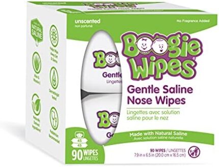 Boogie Wipes Natural Saline Nose Wipes for Kids and Babies, Unscented, 90-Count