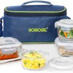 Borosil Glass Universal Lunch Box Set of 4, (2pcs 320 ml sqr + 2pcs 240 ml Rnd) Microwave Safe Office Tiffin