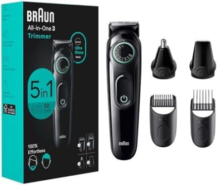 Braun All-in-One Style Kit Series 3 3450, 5-in-1 Trimmer for Men with Beard Trimmer, Ear & Nose Trimmer, Hair Clippers & More, Ultra-Sharp Blade, 40 Length Settings and Washable