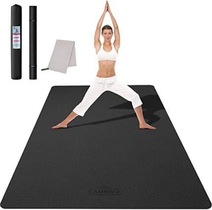 CAMBIVO Large Yoga Mat 183cm x 122cm Wide Exercise Mat & Large Workout Mat (6' x 4') , Yoga Mat Thick 1/4 &1/3 &2/5 &1/2 Exercise Mats for Yoga, Pilates, Stretching, Cardio Home Gym Floor, Non- Slip Anti Tear Eco-Friendly Yoga Mat (72”x 48”)