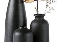 CEMABT Black Ceramic vase Set-3 Small Flower vases for Decor,Modern Boho Farmhouse Home Decor,Decorative vase for Pampas Grass&Dried Flowers,idea Shelf,Table,Bookshelf ，Entryway- Distresse