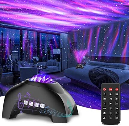 CIMELR Northern Lights Aurora Projector,Star Projector Music Bluetooth Speaker and White Noise, Galaxy Light with Remote Control,Night Light Projector for Home Decor Bedroom/Ceiling（Black）