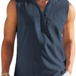 COOFANDY Sleeveless Beach Shirts for Men Summer Tank Shirts Casual Henley Tank Top