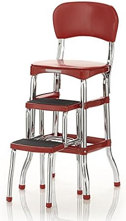 COSCO Stylaire Retro Chair + Step Stool with Pull-Out Steps, Red