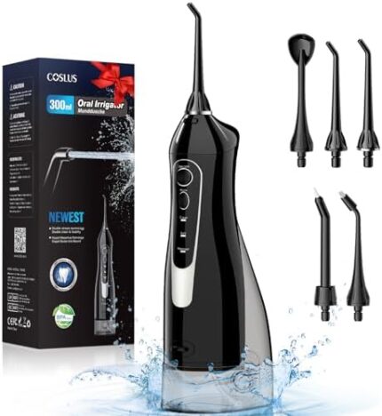 COSLUS Water Teeth Flosser Picks: 300ML Cordless Electric Water Irrigador Flossing Rechargeabl Tooth Pick For Stains Remover Gums Care IPX7 Waterproof Portable Travel Floss Set for Teeth