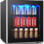 COSTWAY 60 Can Mini Beverage Fridge, Freestanding Beverage Refrigerator Cooler with Glass door, Removable Shelves for Soda Beer Wine, Small Drink Bar Fridge for Home Living Bedroom, 1.6 cu.ft