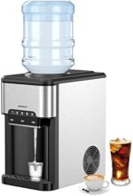 COSTWAY Water Dispenser with Ice Maker, Hold 3-5 Gallon Bottle, 3-in-1 Countertop Top-Loading Hot Cold Water Cooler Machine for Home Office, Safety Lock, 48Lbs/24H, 12 Cubes, 4Lbs Storage Basket