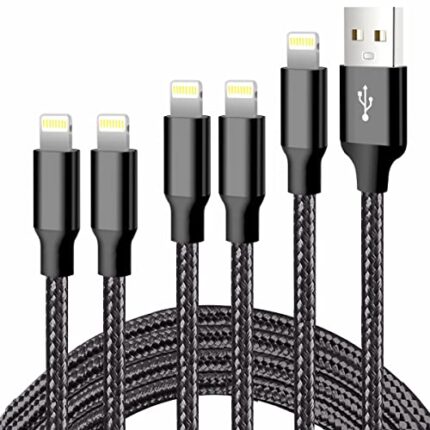 CUGUNU iPhone Charger, 5 Pack 3/3/6/6/10FT Apple MFi Certified USB Lightning Cable Nylon Braided Fast Charging Cord Compatible for iPhone 14/13/12/11/X/Max/8/7/6/5/SE/Plus/iPad - Black