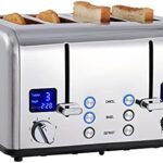 CUSIMAX 4 Slice Toaster, Ultra-Clear LED Display & Extra Wide Slots, Dual Control Panels of 6 Shade Settings, Cancel/Bagel/Defrost Function, Removable Crumb Trays, Stainless Steel Toaster