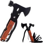 Camping Accessories Multitool Hammer Outdoor Multifunction Survival Gear Kit 14 in 1 Portable Folding Wood Inlay Handle Belt Wearing Multipurpose Tools Set for Fishing Picnic Hiking Hunting Tactic